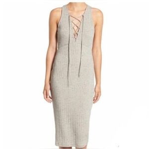 NWT ASTR the Label Gray Fleck Lace Up Fitted Sleeveless Sweater Dress Size M